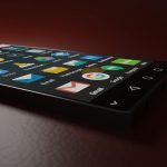 Close-up of a smartphone displaying various app icons in a low-light setting.